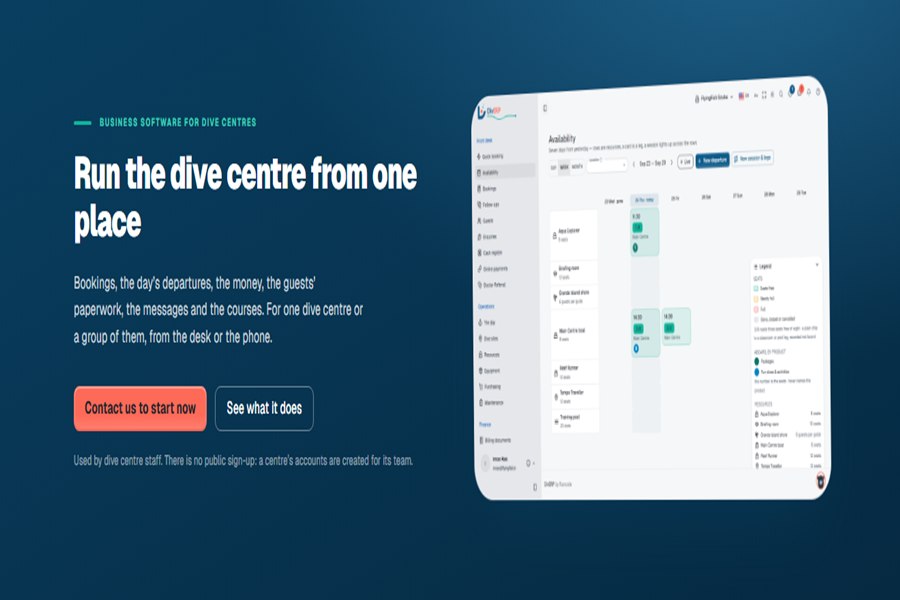 DivERP dive centre management software, availability board